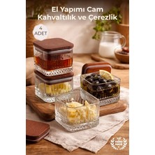 Nandy Home El Yapımı Cam, 4'lü Set Kare, Kahvaltılık ve Çerezlik