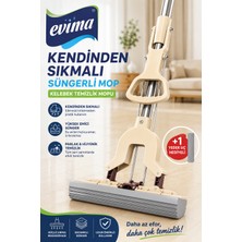 Evima Kendinden Sıkmalı Süngerli Mop Kelebek Temizlik Mopu + 1 Yedek Uç