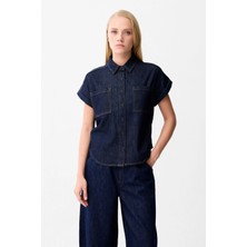 Love My Body Denim Kısa Kollu Gömlek Lacivert 130LO027000