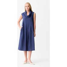 Love My Body Kolsuz Keten Degoje Elbise Lacivert 124L9530001