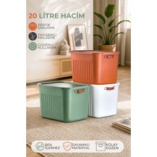 Nandy Home 3'lü Set Kapaklı Çok Amaçlı Saklama Kutusu 20 Litre – Deri Görünümlü Kulplu, Dayanıklı Tasarım 3 Renk