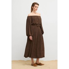 Love My Body Moda Tutkusu Omuzu Açık Midi Elbise Kahve 124M2286000