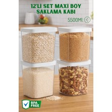 Nandy Home 5500ML. Düz Kapaklı 12'li Set Maxi Boy Saklama Kabı - Erzak Saklama Kabı