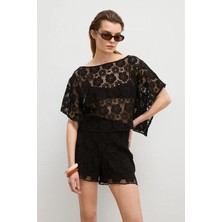 Love My Body Moda Tutkusu Brodeli Kolsuz Bluz Siyah 115M2355000