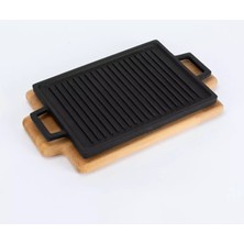 Lava Döküm Dikdörtgen Çift Yön Izgara ve Düz Yüzey Hot Plate Kayın Servis Ahşabı Ölçü 22X15CM (Lv Eco Hp 2215 T13 K4-1)