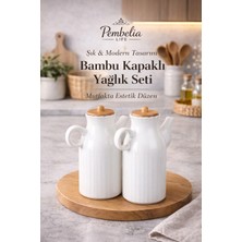 UltraMint Iki Adet Bambu Kapaklı Porselen Yağlık 1000ML Seti
