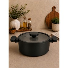 UltraMint 26 cm Granit Derin Tencere, Silikon Kenar, Cam Kapak, Şık ve Dayanıklı