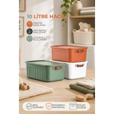 Nandy Home 3'lü Set Kapaklı Çok Amaçlı Saklama Kutusu 10 Litre – Deri Görünümlü Kulplu, Dayanıklı Tasarım 3 Renk