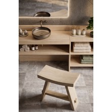 Adn Dizayn Doğal Ahşap Banyo Dolabı ve Dekoratif Oturma Taburesi Seti – 50X25X47 cm – Modern Rustik Tasarım
