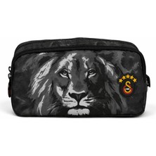 Galatasaray Lisanslı Aslan Baskılı Kalemlik - Siyah Kamuflaj 2 Bölmeli Kalem Çantası
