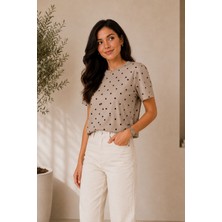 SFG Life Moda Kadın Yazlık Bisiklet Yaka Puantiye'li Kısa Kol Pamuk Penye Crop T-Hsirt (4'lü)