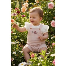 %100 Organik Pamuk Sweet Rose Kız Bebek Tshirtlü Salopet Takım