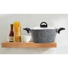 UltraMint 30 cm Bio Granit Derin Tencere, Gri Cam Kapak, Dayanıklı ve Şık Tasarım