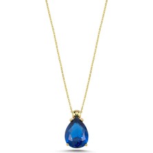 Silverize Mavi Topaz Damla Taşlı Kolye Dml6