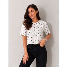 SFG Life Moda Kadın Yazlık Bisiklet Yaka Puantiye'li Kısa Kol Pamuk Penye Crop T-Hsirt (4'lü)