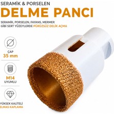 Badem10 Seramik Granit Delme Pançı 35 mm M14 Uyumlu Kuru Kesim Hassas Delik Açma Elmas Uçlu Profesyonel