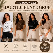 SFG Life Moda Kadın Yazlık Bisiklet Yaka Puantiye'li Kısa Kol Pamuk Penye Crop T-Hsirt (4'lü)