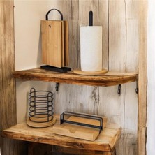 UltraMint Bambu Siyah Metal 4'lü Set: Peçetelik, Kağıt Havluluk, Kesme Tahtası, Çatal Kaşıklık