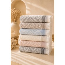 Luxeinci Soft Damask Saçaklı 6’lı Pamuklu Havlu Seti | Yumuşak Dokulu Çeyizlik El-Yüz Havlusu