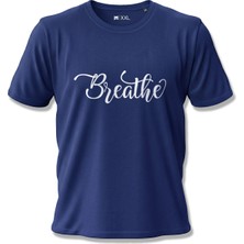 North Whiskers "breathe" Baskılı %100 Pamuklu Lacivert Minimalist Tişört