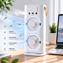 Dexmon Şarjlı Sulu Mini Klima Çift Fanlı 1200 Mah Taşınabilir Ayarlanabilir Masaüstü Fan 280 ml Su Hazneli USB Soğutucu Serinletici