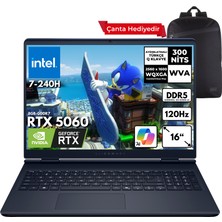 Dell Alienware 16 Aurora 7-240H 16-Gbddr5 4 Tbssd RTX5060 (8gb-Gddr7) 16" 2k Wqxga 120Hz Windows 11 Home + Sırt Çantası AC16250-C716156WQB11
