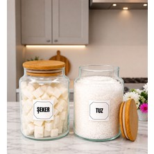 Mafa Home 2'li Ahşap Vakum Kapaklı Cam Şeker Tuz Saklama Kavanozu Seti 800 ml Etiket Hediyeli