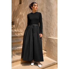 Lale Butik Kadriye Baştürküst Kısmı Penye Dar Kesim Kemerli Elbise 912 Siyah