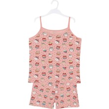 Hadiora Kız Çocuk Pastel Somon Baskılı Pamuklu Short Takım