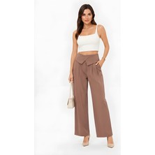 Lili Woman Kadın Drapeli Yüksek Bel Wide Leg Pantolon Kahve 51296