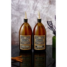 UltraMint 1lt Amber Vintage Cam Yağdanlık 2'li Set, Zeytinyağı ve Sıvıyağ Şişesi