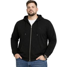 Battal Moda Battalmoda Erkek Büyük Beden Siyah Iki Iplik Kapüşonlu Fermuarlı Hırka 3xl-4xl-5xl-6xl-7xl-8xl