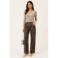 Lili Woman Kadın Yüksek Bel Leopar Desenli Wide Leg Pantolon TY.LPR01