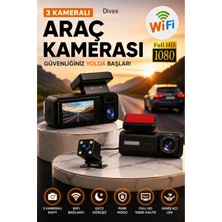 Divex 3 Kameralı Full Hd 1080P Wifi Araç Kamerası - Gece Görüş Yol Kayıt Cihazı, Geri Vites Park Kamerası
