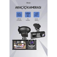 Divex Araç Içi Kamera Gece Görüşlü LCD Ekranlı 1296P Ultra Hd Araç Içi Kamera - Hareket Algılama Özellikli