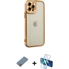 İlk El Grup Pilelistore™ iPhone 12 Pro Kılıf Çekirdek Klasik Serisi - Siyah 3D Antistatik Cam Ekran Koruyucu + Metal Kamera Lens Koruma Cam - Gs