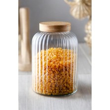 UltraMint Bambu Kapaklı Cam Çizgili Erzak Kavanozu 4900 Ml, Şık ve Pratik Saklama Çözümü