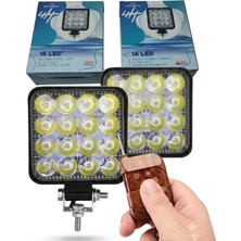 Reycar 2 Adet 16 LED Kare Off-Road Sis Farı ve Çalışma Lambası - Uzaktan Kumandalı Çakar Modlu Su Geçirmez