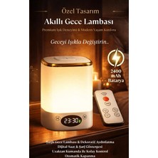 Aron Global Şarjlı LED Gece Lambası Uzaktan Kumandalı Başucu Lambası Dijital Saatli Masa Lambası Işıldak