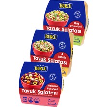 Burcu 3'lü tavuk salata seti 150 gr (Maş Fasulyeli, 4 Tahıllı, Meksika Fasulyeli)