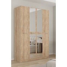 Aeka AE-3191 Burç Sonomo/sonomo Aynalı 4 Kapaklı Çok Bölmeli Askılı Raflı ve Çekmeceli 210X140X53CM Gardırop