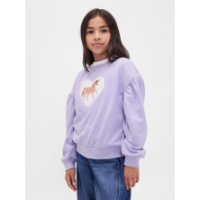 Gap Kız Çocuk Mor Relaxed Flippy-Sequin Grafikli Sweatshirt