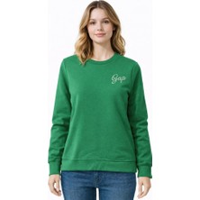 Gap Kadın Koyu Yeşil Logo Crewneck Sweatshirt V-Logo Doorbuster Crew