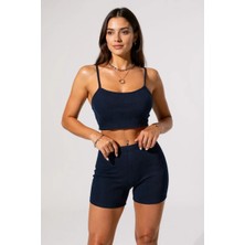Lux Store Kadın Lacivert Şortlu Kaşkorse Gecelik Takım – Modern, Konforlu ve Günlük Kombinlere Uygun