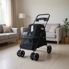 Zampa Tourist Kedi & Köpek Arabası 15 kg Taşıma Kapasitesi, Ergonomik Tutma ile Siyah Renk 46 x 85 x 91.5 cm