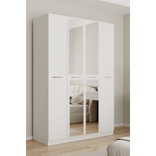 Aeka AE-3191 Burç Beyaz/beyaz Aynalı 4 Kapaklı Çok Bölmeli Askılı Raflı ve Çekmeceli 210X140X53CM Gardırop