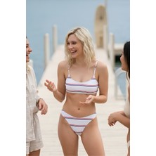 Lespadon Riviera Beyaz / Kırmızı / Lacivert Çizgili Premium Bandeau  Bikini Üstü