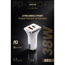 Jopus USB ve Type-C Girişli 38W Hızlı Araç Çakmaklık Şarj Aleti Başlığı Universal JO-A7