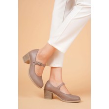 Analin Shoes Kadın  Deri Bantlı Topuklu Ayakkabı - Taş