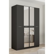 Aeka AE-3191 Burç Antrasit/antrasit Aynalı 4 Kapaklı Çok Bölmeli Askılı Raflı ve Çekmeceli 210X140X53CM Gardırop